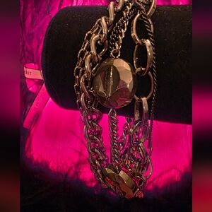 Edgy & Industrial! Mixed Metal Multi-Chain Statement Bracelet with Faceted Geome